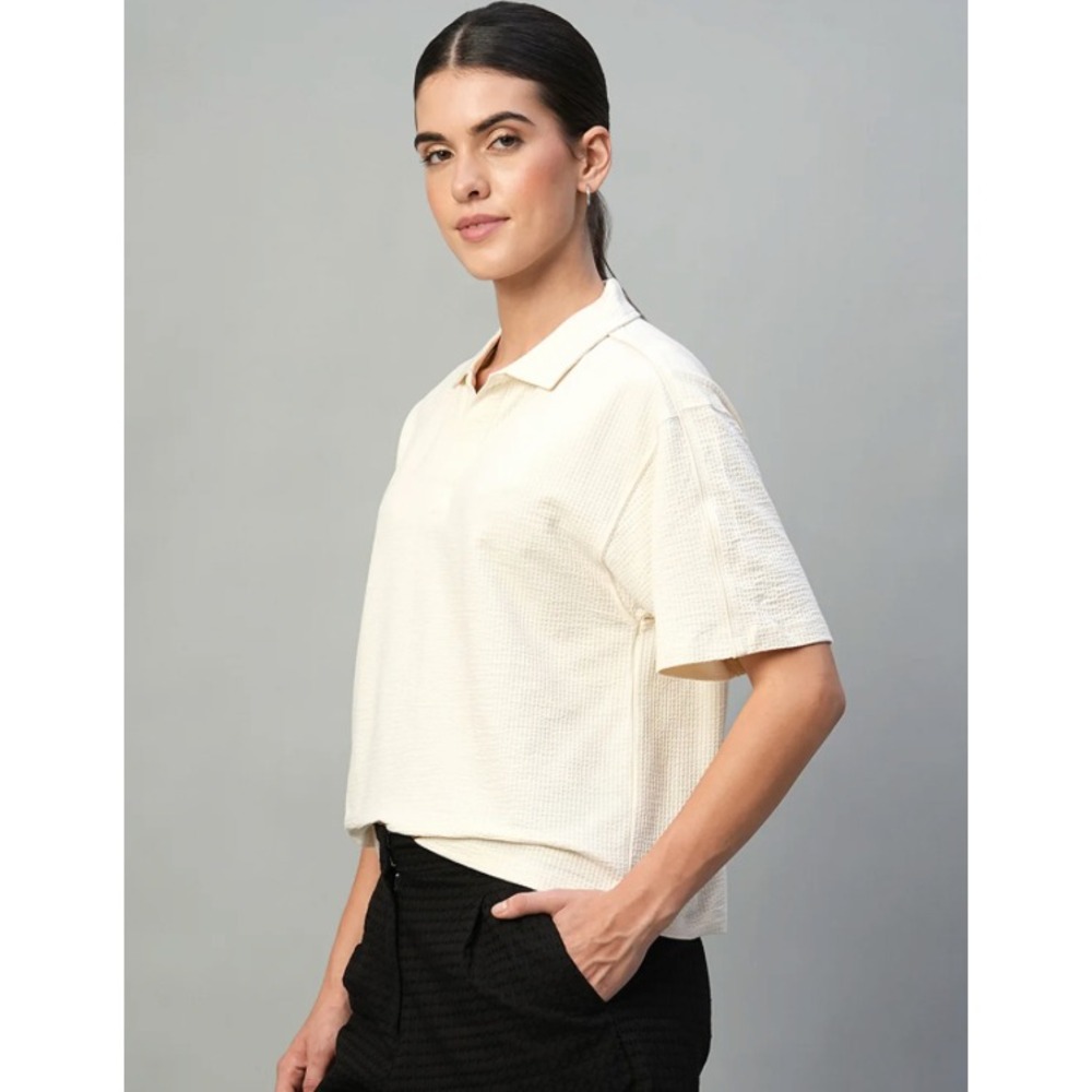 NWT Cottonworld Natural Cotton Polo Shirt Womens Medium Stretch Knit